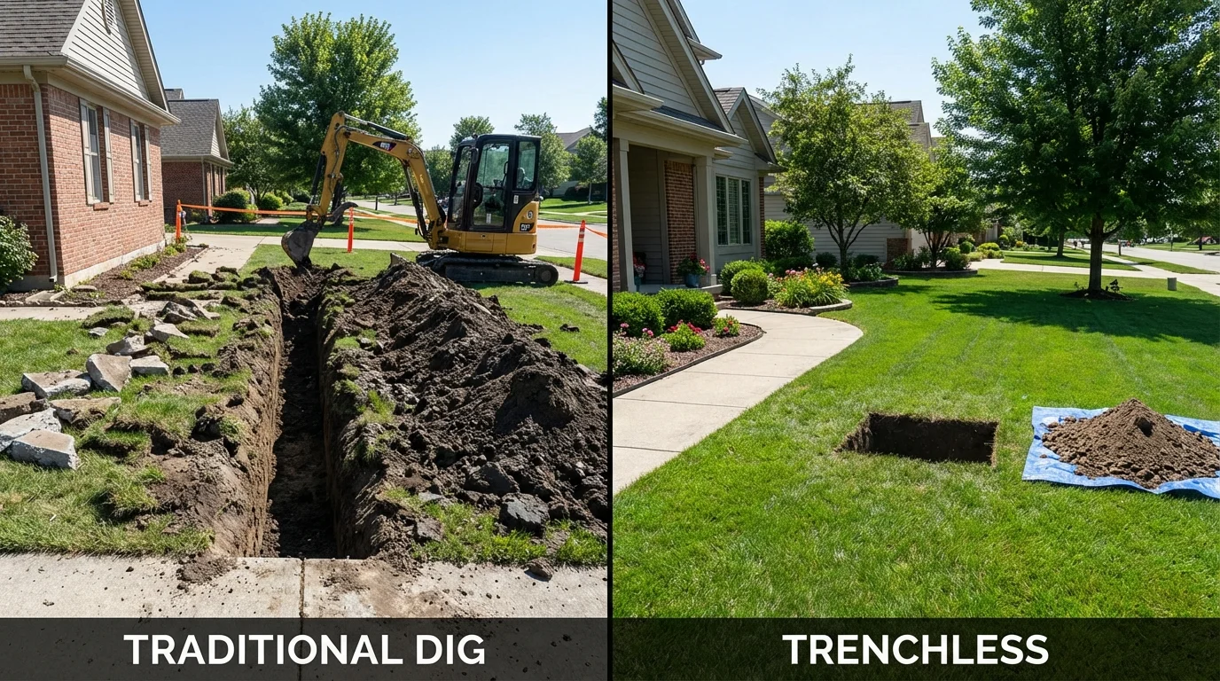 Trenchless sewer repair with minimal yard damage versus traditional excavation in Pierson, FL